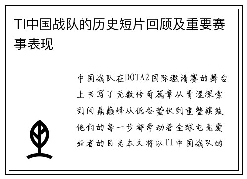 TI中国战队的历史短片回顾及重要赛事表现